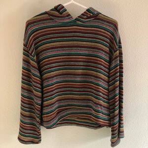 Hooded Cropped Multicolor Stripe Top